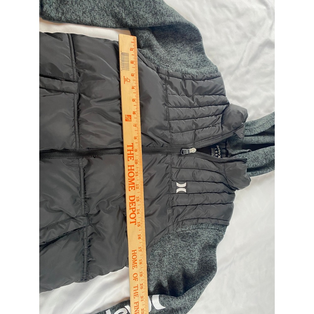 Hurley Hybrid Puffer Jacket Boys Large 12-13 Black Gray Excellent Hooded Zip - Picture 7 of 13
